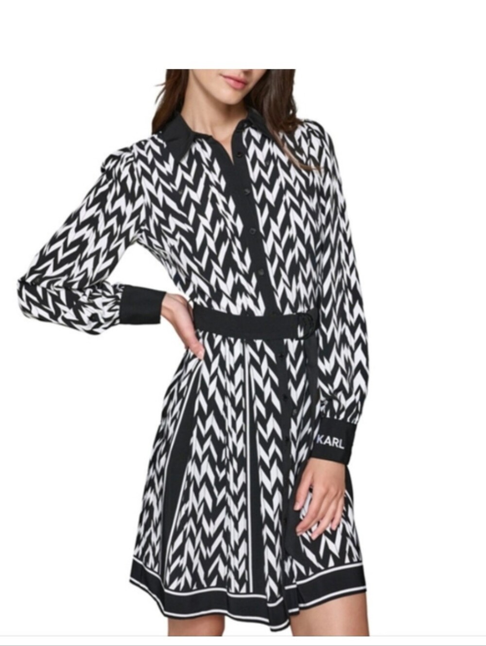 Karl Lagerfeld Paris Black & White Zigzag Shirt Dress – NWT – Size 10